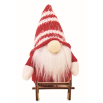Houten kerstdecoratie: gnoom op slee met katoen vulling kleur rood derde weergave