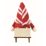 Houten kerstdecoratie: gnoom op slee met katoen vulling kleur rood vierde weergave