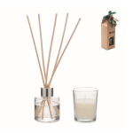 Aromaset met glazen diffuser en vanille geurkaars kleur beige weergave met bedrukking
