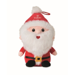 Kerstman knuffel van polyester met borduursel en ophanglus kleur rood hoofdweergave tweede weergave