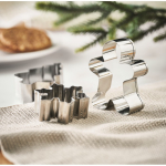 Set van 3 roestvrijstalen koekjesvormen met kerstfiguren kleur beige sfeervolle weergave
