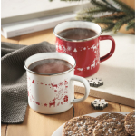 Metalen emaille kerstbeker met individuele doos 300 ml kleur wit sfeervolle weergave