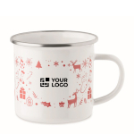 Metalen emaille kerstbeker met individuele doos 300 ml kleur wit weergave met bedrukking