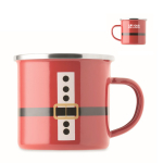 Metalen mok met emaillelaag Kerstman en geschenkdoos 300ml kleur rood weergave met bedrukking