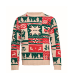 Kersttrui van gebreide stof, 100% acryl, one size L-XL kleur beige weergave met bedrukking