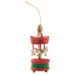 Houten carrouselhanger om in de kerstboom te hangen kleur rood zesde weergave