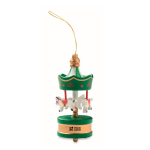 Houten carrouselhanger om in de kerstboom te hangen kleur groen weergave met bedrukking