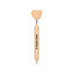Bamboe balpen met hartdetail en blauwe inkt kleur hout weergave met bedrukking