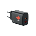 EU-wandlader met USB-A- en USB-C-poort, snelladen 65W kleur zwart