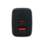 EU-wandlader met USB-A- en USB-C-poort, snelladen 65W kleur zwart