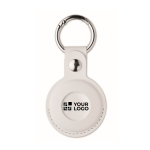 Tracker als sleutelhanger met PU anti-verlies hoesje kleur wit weergave met bedrukking