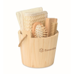 Badset in houten emmer met accessoires voor verzorging kleur hout tweede hoofdweergave