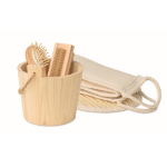 Badset in houten emmer met accessoires voor verzorging kleur hout derde weergave