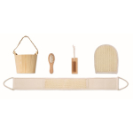 Badset in houten emmer met accessoires voor verzorging kleur hout achtste weergave