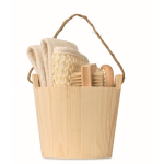 Badset in houten emmer met accessoires voor verzorging kleur hout tiende weergave