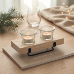 Decoratieve kaarsenhouder met standaard voor 2 kaarsen kleur hout sfeervolle weergave