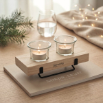 Decoratieve kaarsenhouder met standaard voor 2 kaarsen kleur hout sfeervolle hoofdweergave
