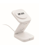 Opvouwbaar 3-in-1 draadloos laadstation met USB-C ingang 15 W kleur wit weergave met bedrukking