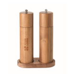 Set acaciahouten zout- en pepermolens met basis kleur hout weergave met bedrukking