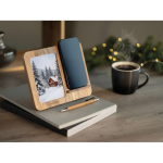 Houten draadloze oplader met telefoonhouder, fotolijst kleur hout sfeervolle hoofdweergave
