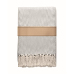 Deken met franjes van gerecycled katoen, met lint 400 g/m² kleur beige tweede weergave
