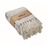 Deken met franjes van gerecycled katoen, met lint 400 g/m² kleur beige hoofdweergave