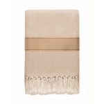 Deken met franjes van gerecycled katoen, met lint 400 g/m² kleur wit/grijs tweede weergave