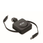 Uitschuifbare kabel met sleutelhanger, USB-C snelladen 100W kleur zwart weergave met bedrukking