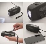 3-in-1 noodkit met AM/FM-radio en ledzaklamp in koeltas kleur zwart