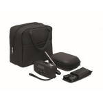 3-in-1 noodkit met AM/FM-radio en ledzaklamp in koeltas kleur zwart