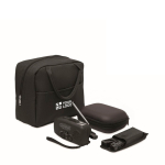 3-in-1 noodkit met AM/FM-radio en ledzaklamp in koeltas kleur zwart weergave met bedrukking
