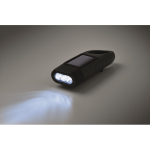 Stevige kunststof zaklamp met 3 leds, zonnepaneel en handdynamo kleur zwart foto bekijken derde weergave