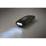 Stevige kunststof zaklamp met 3 leds, zonnepaneel en handdynamo kleur donkergroen foto bekijken derde weergave