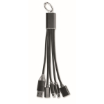 Aluminium sleutelhanger met 5-in-1 laadkabel kleur zwart tweede weergave