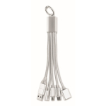 Aluminium sleutelhanger met 5-in-1 laadkabel kleur zilver tweede weergave