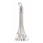Aluminium sleutelhanger met 5-in-1 laadkabel kleur zilver hoofdweergave tweede weergave