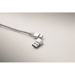 Aluminium sleutelhanger met 5-in-1 laadkabel kleur zilver