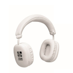 Draadloze hoofdtelefoon met hoofdband, handsfree en oplaadbaar kleur wit weergave met bedrukking