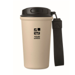 Thermische beker met handvat en lekvrije sluiting 400 ml kleur beige weergave met bedrukking