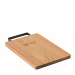 Snijplank van acaciahout met comfortabele RVS handgreep kleur hout weergave met bedrukking