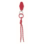 Sleutelhanger van gevlochten polyesterkoord met label en ring kleur rood tweede weergave