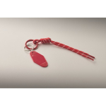 Sleutelhanger van gevlochten polyesterkoord met label en ring kleur rood foto bekijken tweede weergave