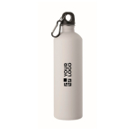 Fles met karabijnhaak van gerecycled roestvrij staal 750 ml kleur wit weergave met bedrukking