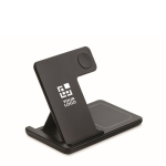 Opvouwbaar draadloos 3-in-1 laadstation 15W kleur zwart weergave met bedrukking