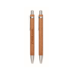 Houten schrijfset met blauwe pen en vulpotlood kleur hout weergave met bedrukking