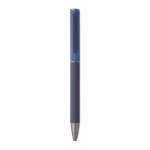 Draaibare pen van gerecycled aluminium met rubberen afwerking kleur blauw vierde weergave