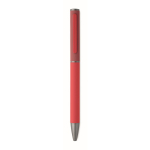 Draaibare pen van gerecycled aluminium met rubberen afwerking kleur rood vierde weergave