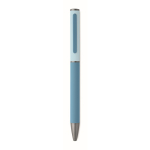 Draaibare pen van gerecycled aluminium met rubberen afwerking kleur turquoise vierde weergave