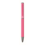 Draaibare pen van gerecycled aluminium met rubberen afwerking kleur fuchsia vierde weergave