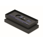 Geschenkset met balpen van aluminium en PU-sleutelhanger kleur blauw hoofdweergave